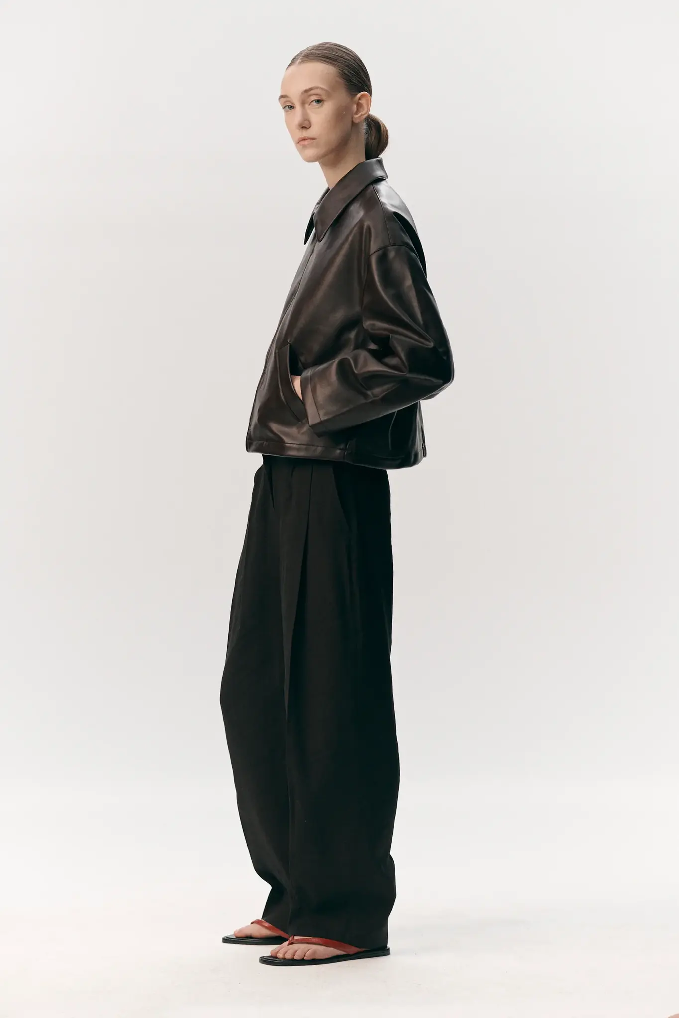 Welter Shelter Shirt jacket faux leather Brown/burgundy