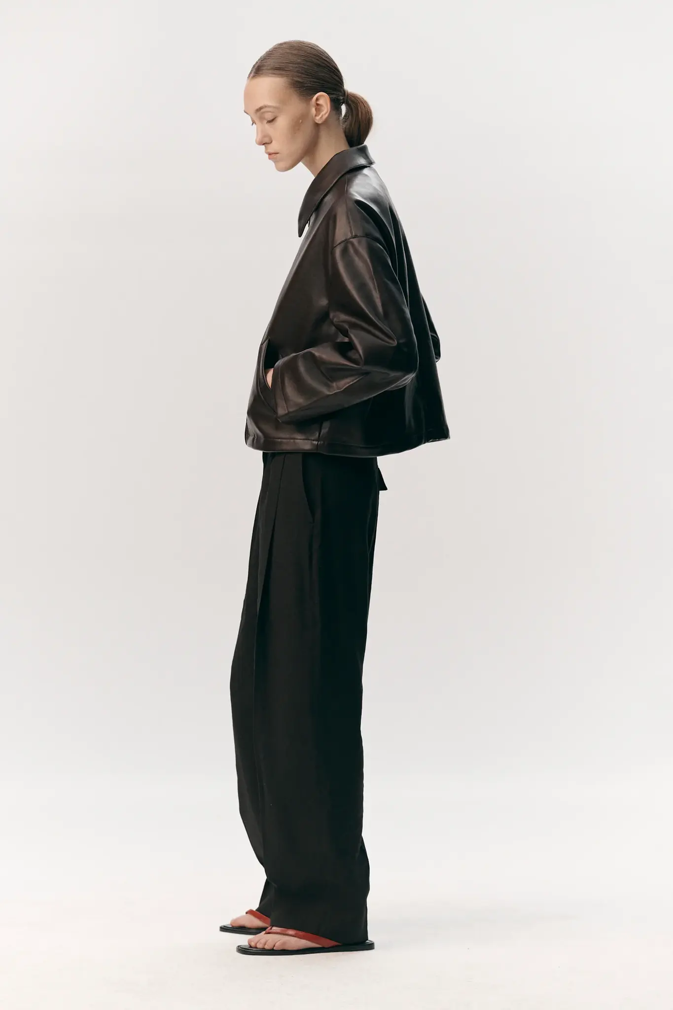 Welter Shelter Shirt jacket faux leather Brown/burgundy