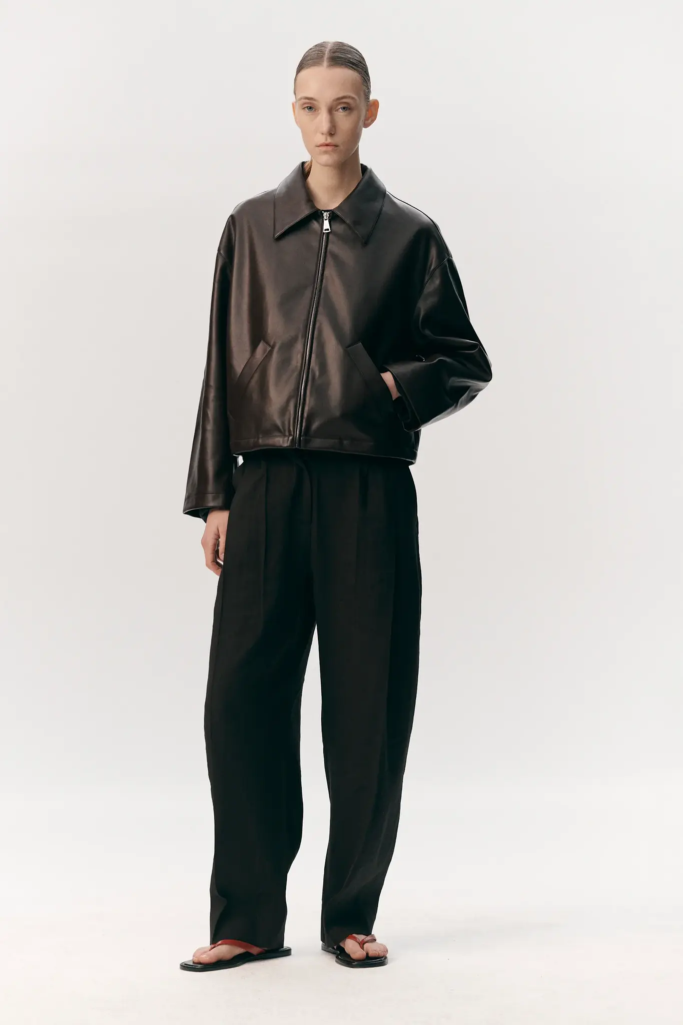 Welter Shelter Shirt jacket faux leather Brown/burgundy