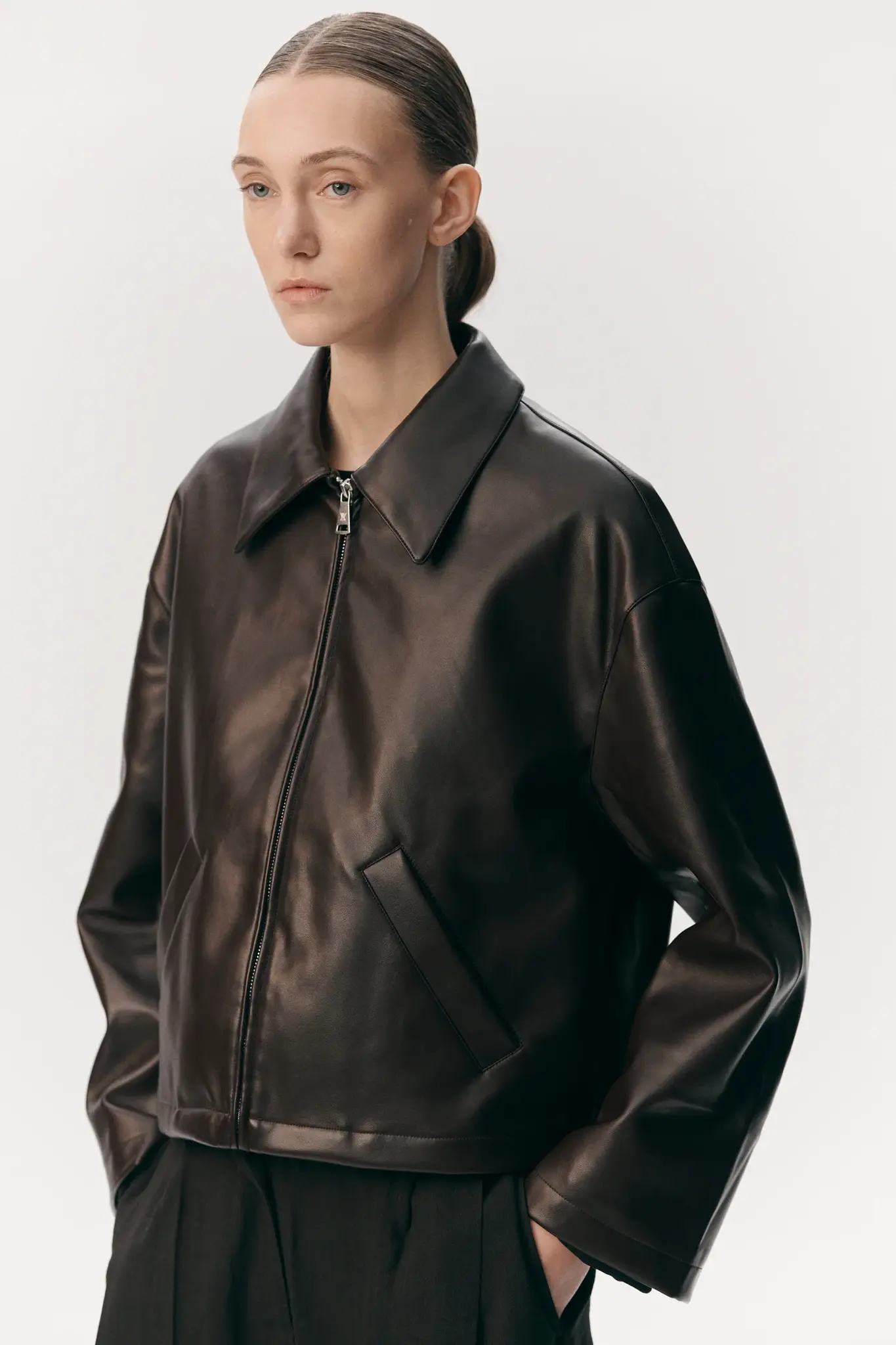 Welter Shelter Shirt jacket faux leather Brown/burgundy