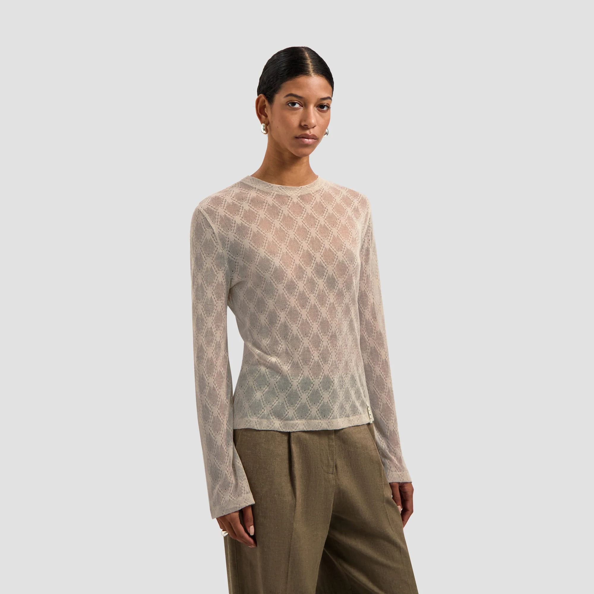 OLAF Wide sleeve semi-sheer top Cement