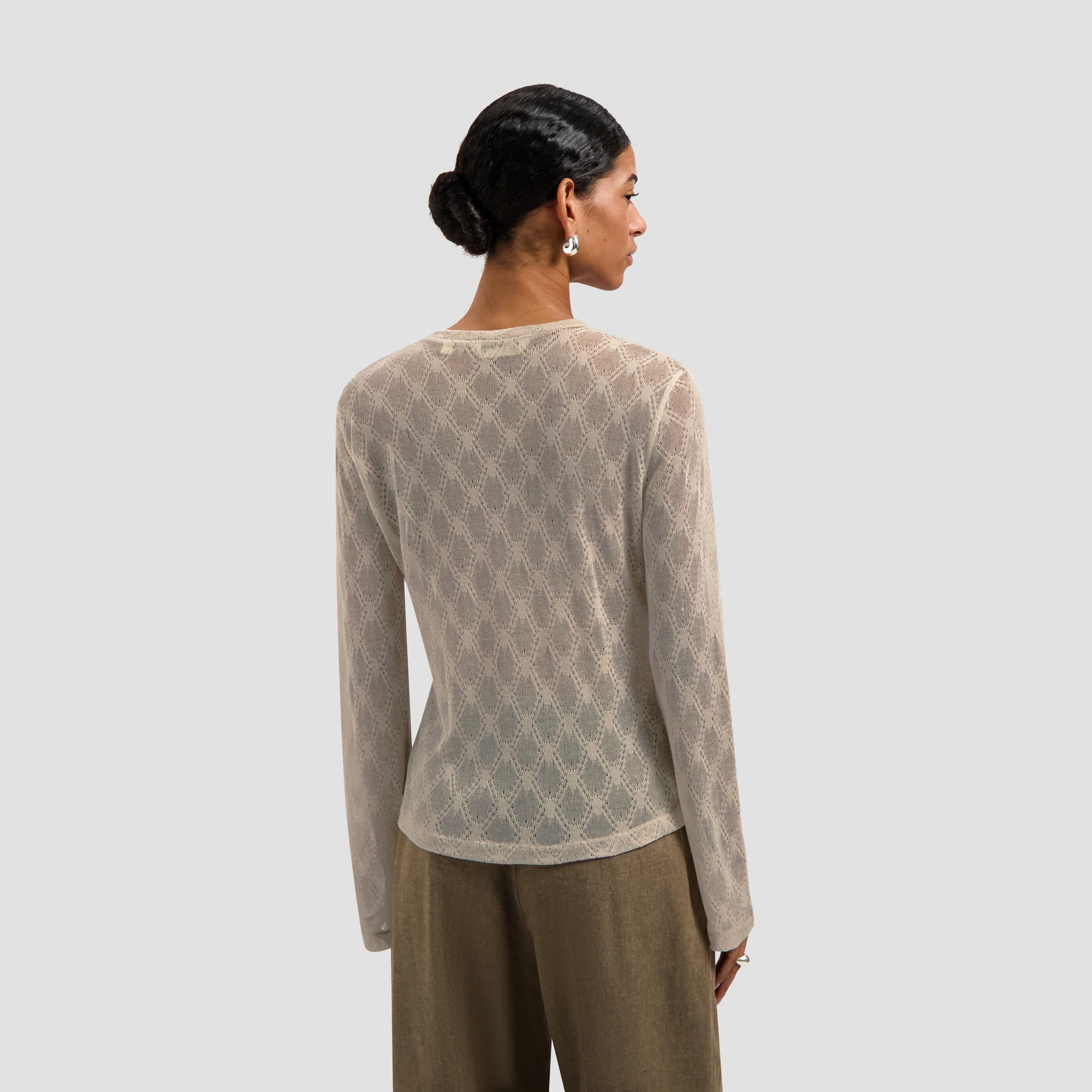 OLAF Wide sleeve semi-sheer top Cement