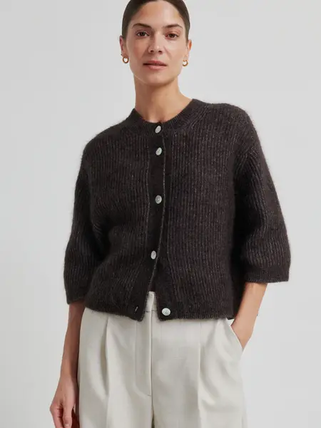 Second Female Andrea knit rib cardigan Chocolate torte