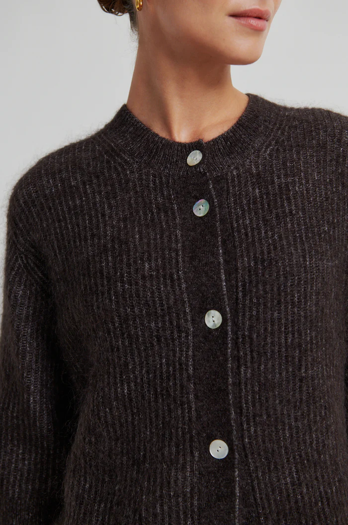 Second Female Andrea knit rib cardigan Chocolate torte