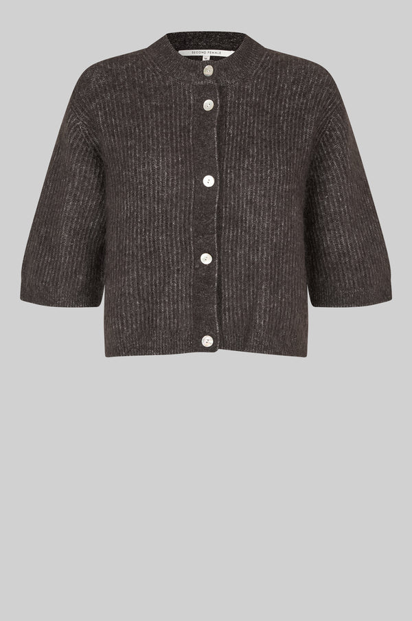 Second Female Andrea knit rib cardigan Chocolate torte