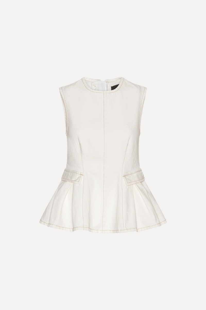 ROTATE Peplum denim top Raw white denim