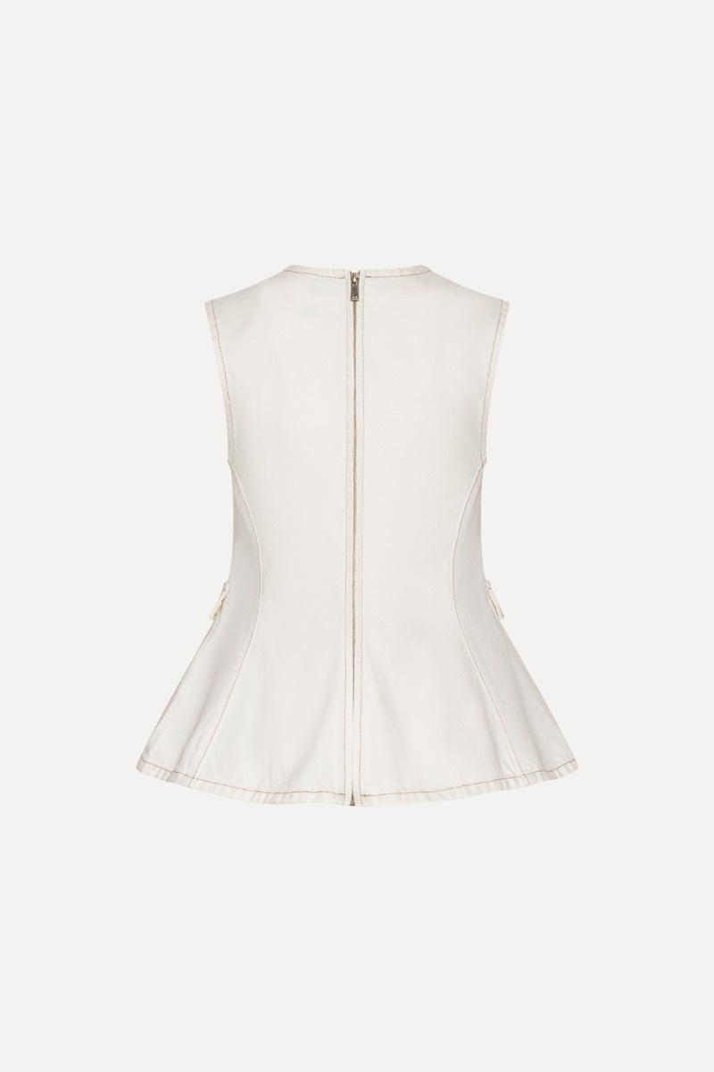 ROTATE Peplum denim top Raw white denim