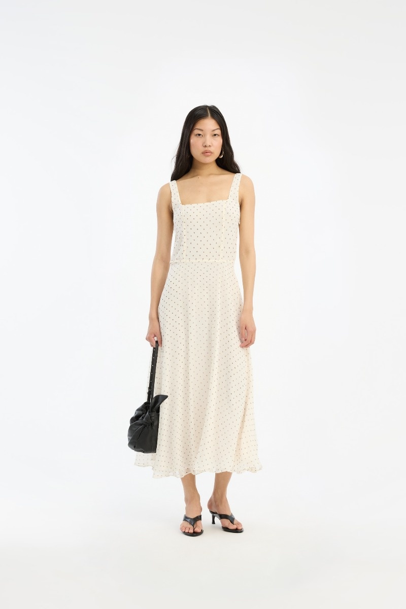 ROTATE Chiffon flared midi dress Egret
