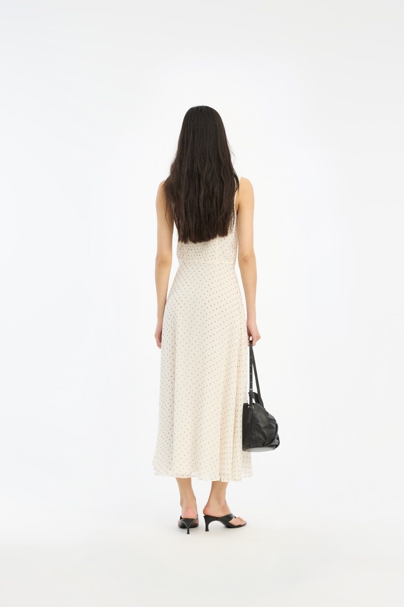 ROTATE Chiffon flared midi dress Egret