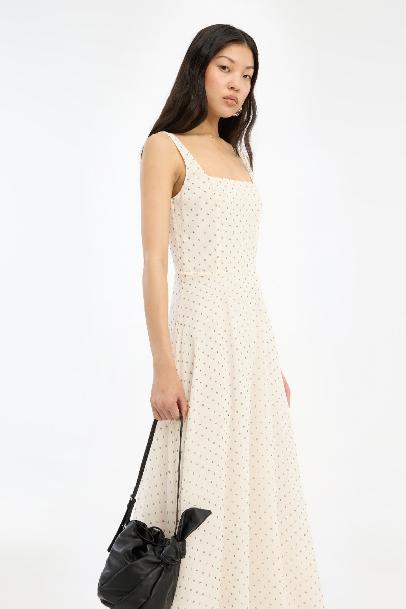 ROTATE Chiffon flared midi dress Egret