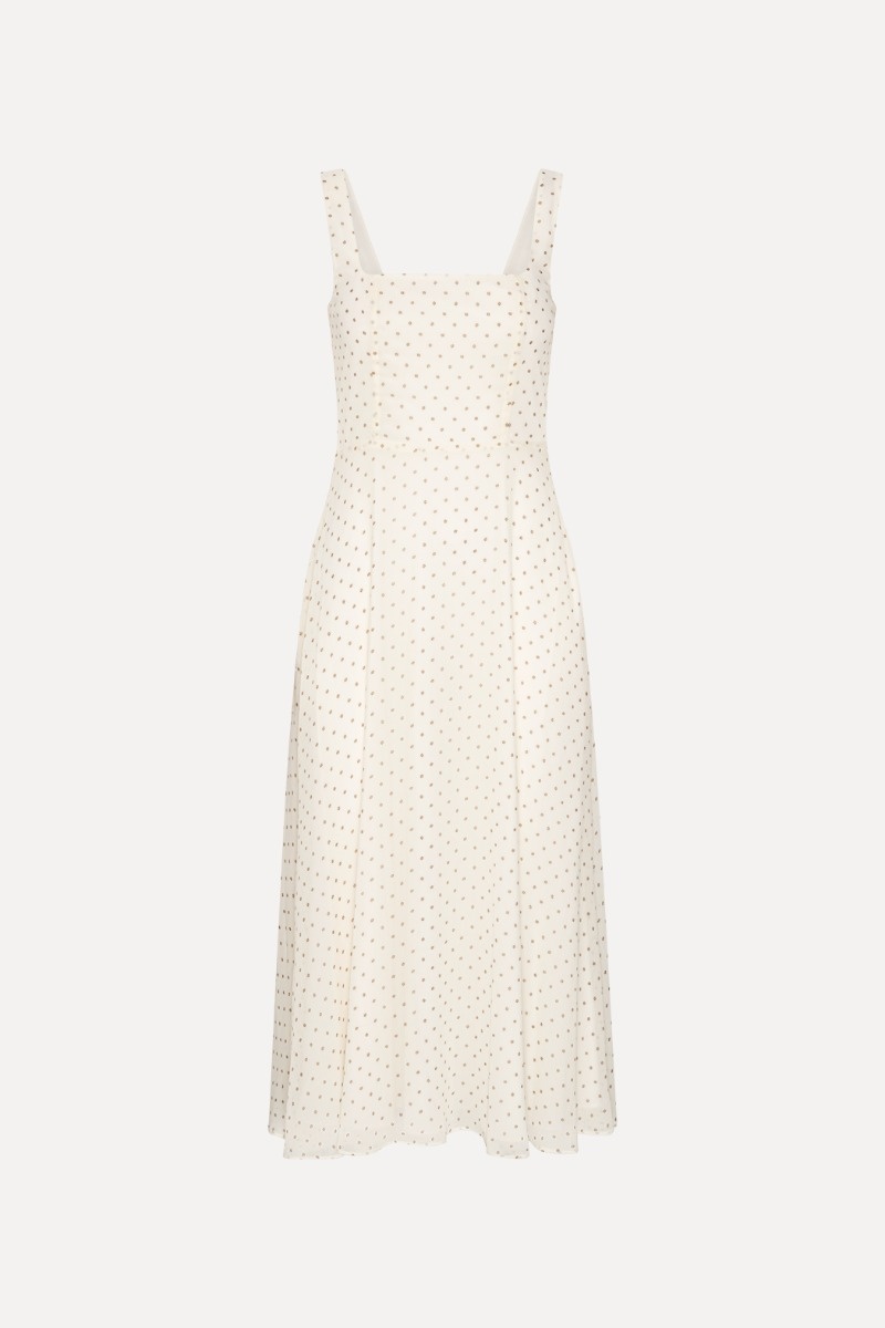 ROTATE Chiffon flared midi dress Egret