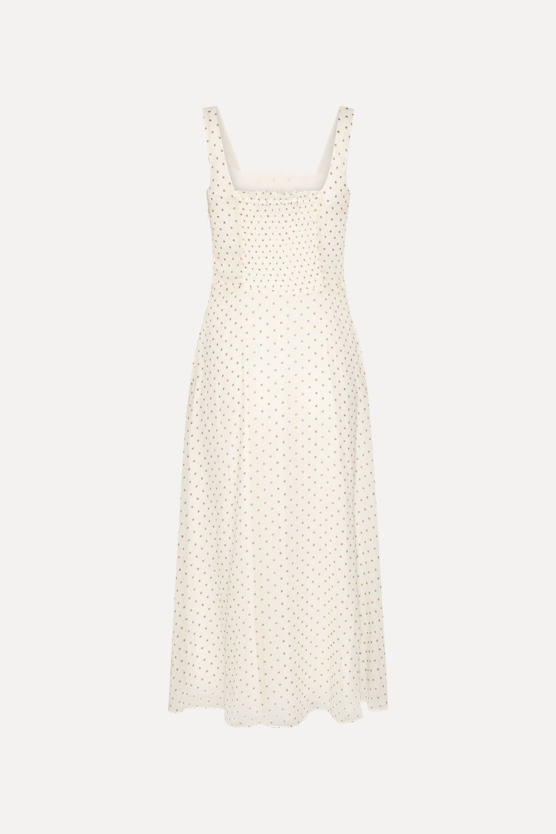 ROTATE Chiffon flared midi dress Egret