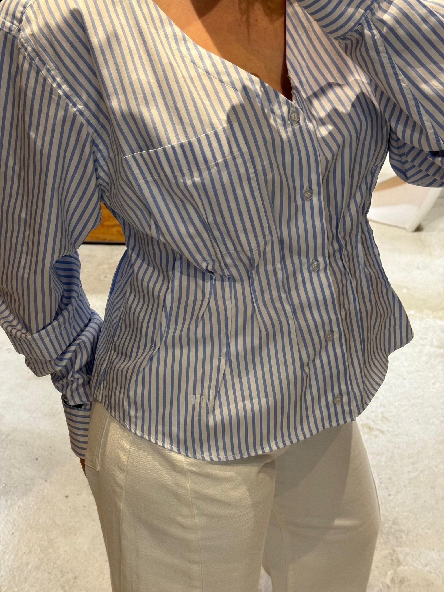 1/OFF Shirt tailored contrast stitch Blue stripes