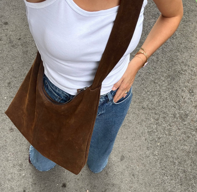 NONA Crossbody bag Dark brown suede