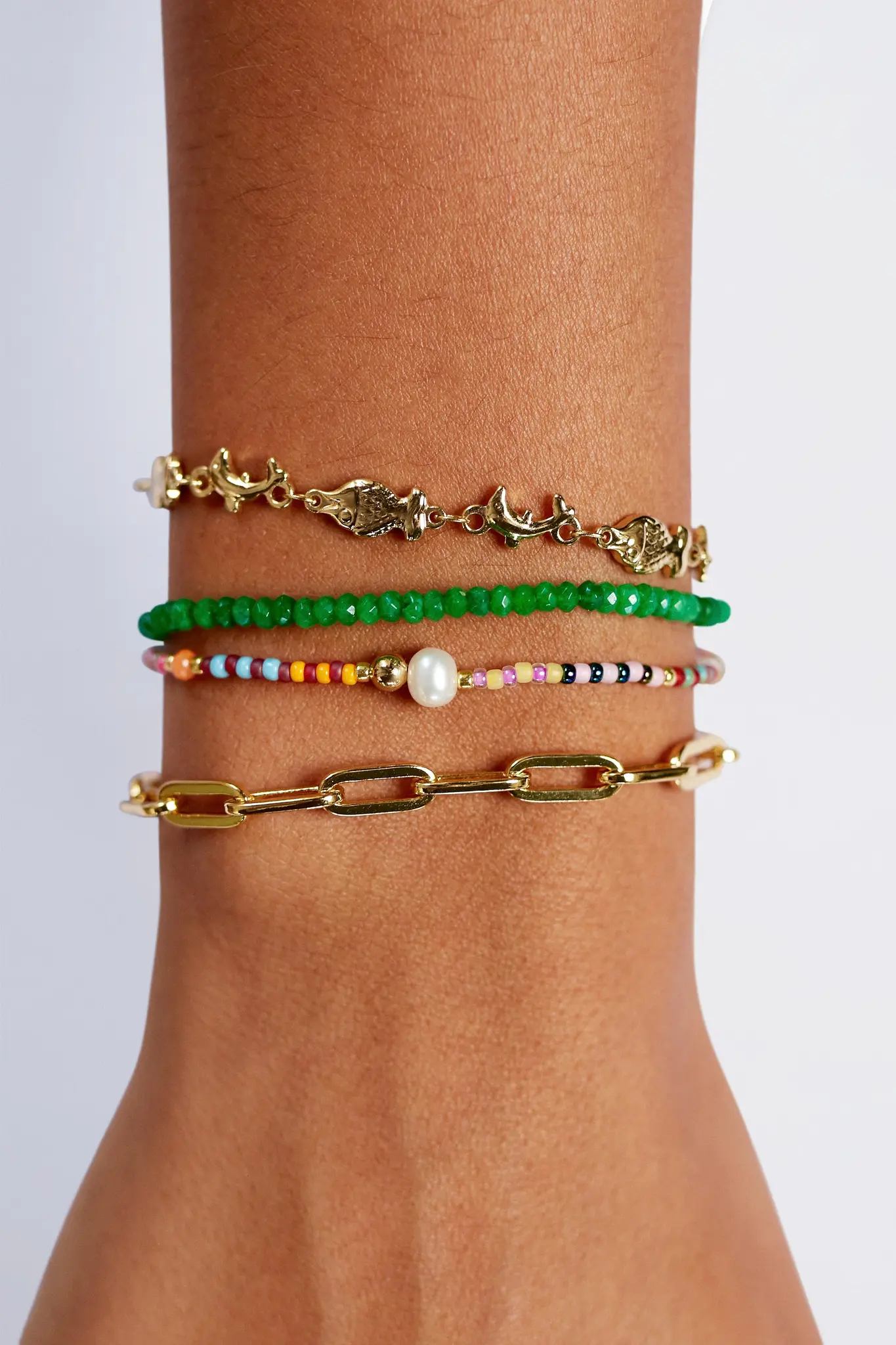 Anni Lu Tan line bracelet Green jade