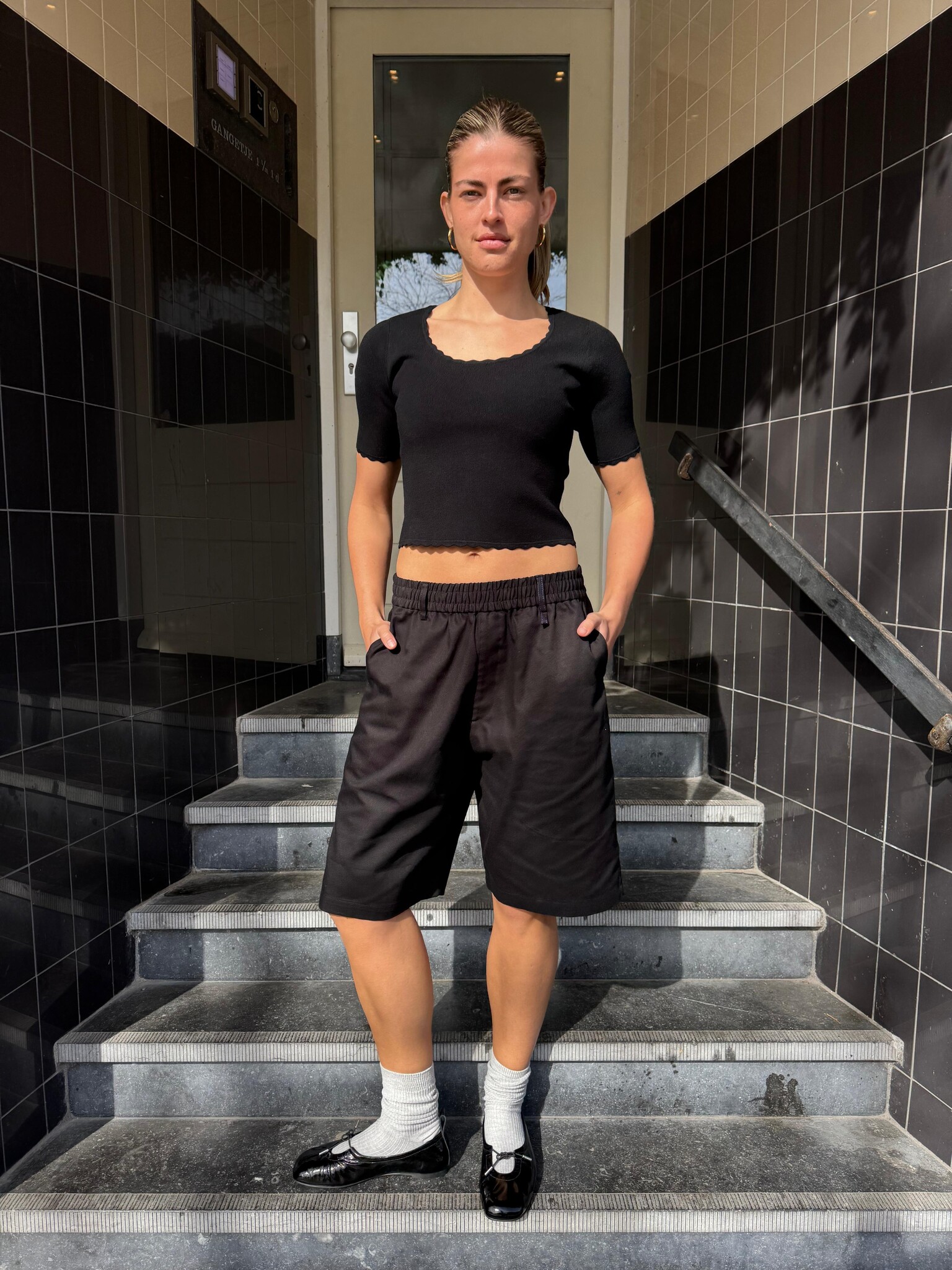 AOAP OX easy pants half Black