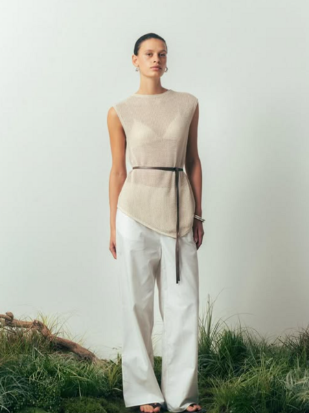 OLAF Linen open knit top Cement