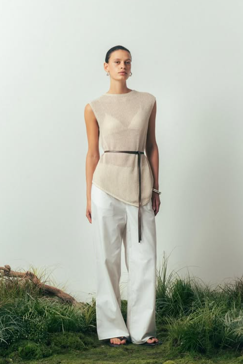 OLAF Linen open knit top Cement
