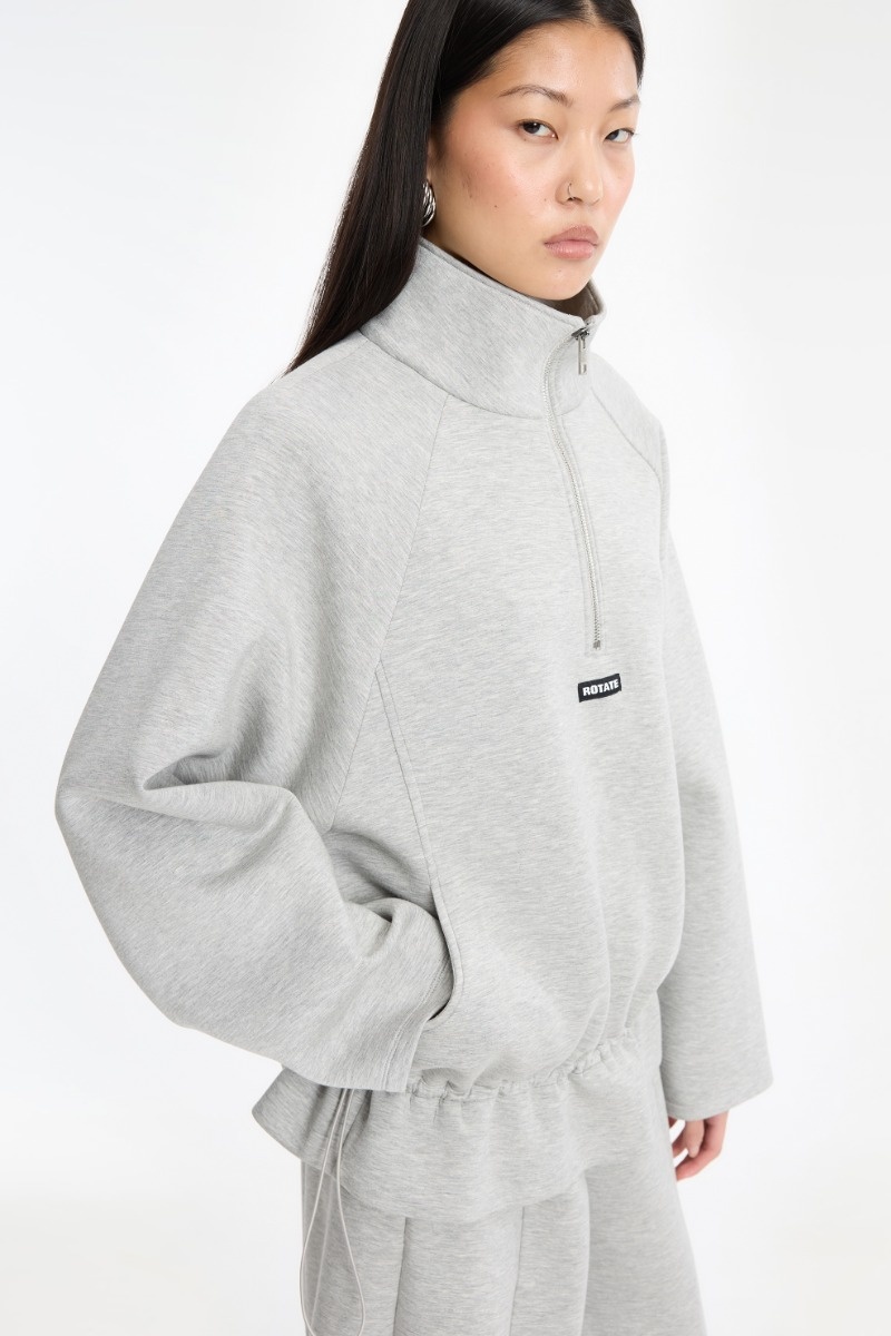 ROTATE Scuba half zip Light grey melange