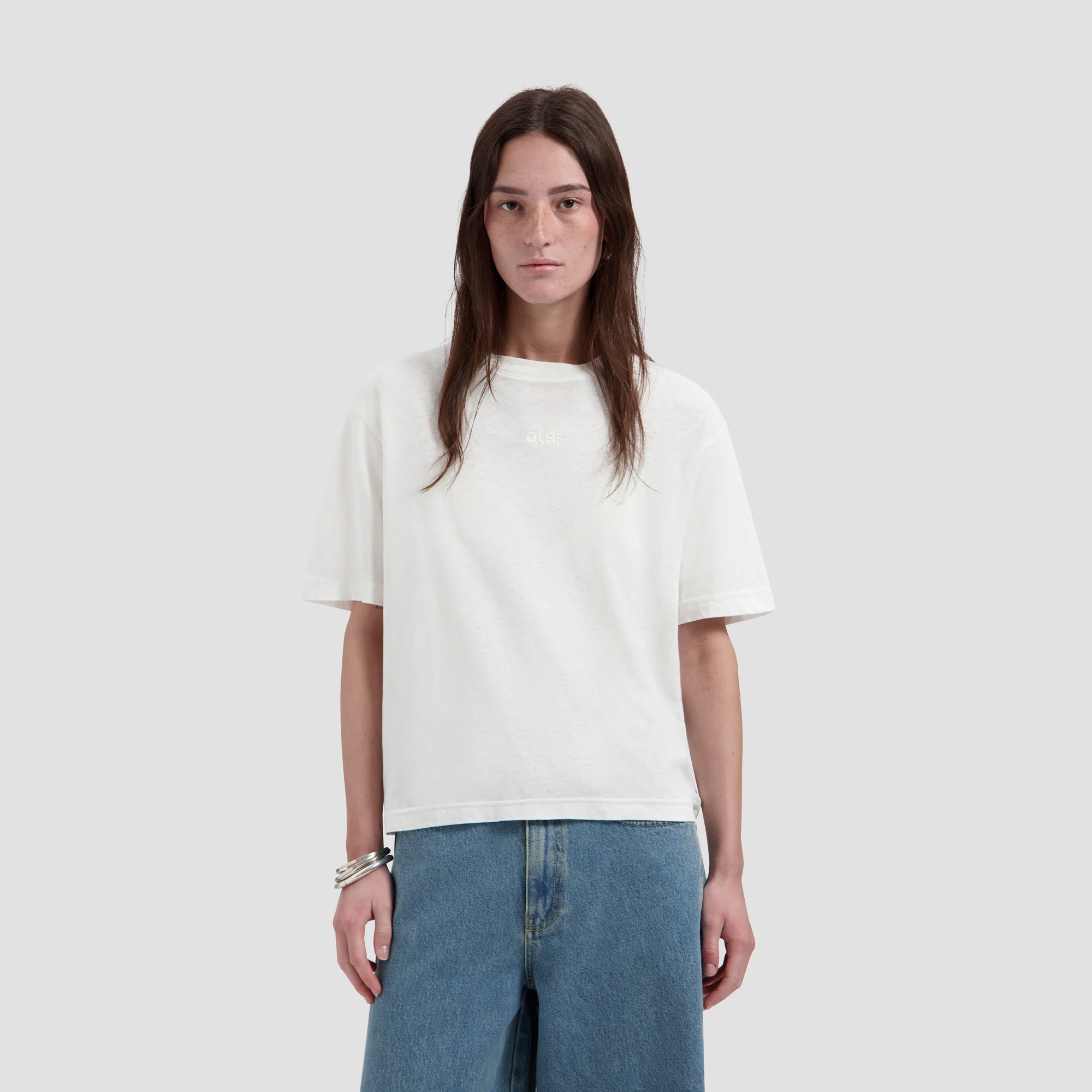 OLAF Retro logo linen boxy tee Off white