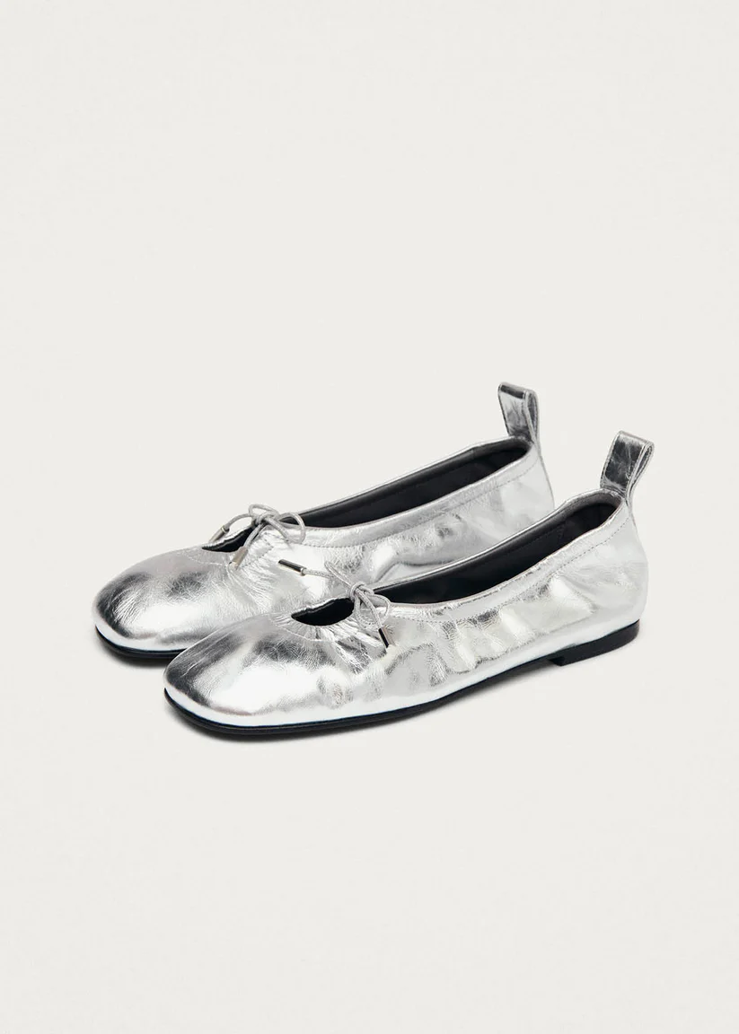 Alohas Rosalind Shimmer silver leather ballet flats