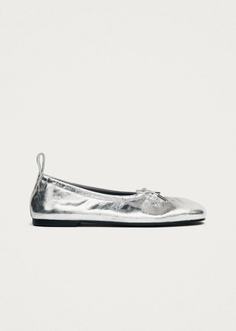Alohas Rosalind Shimmer silver leather ballet flats