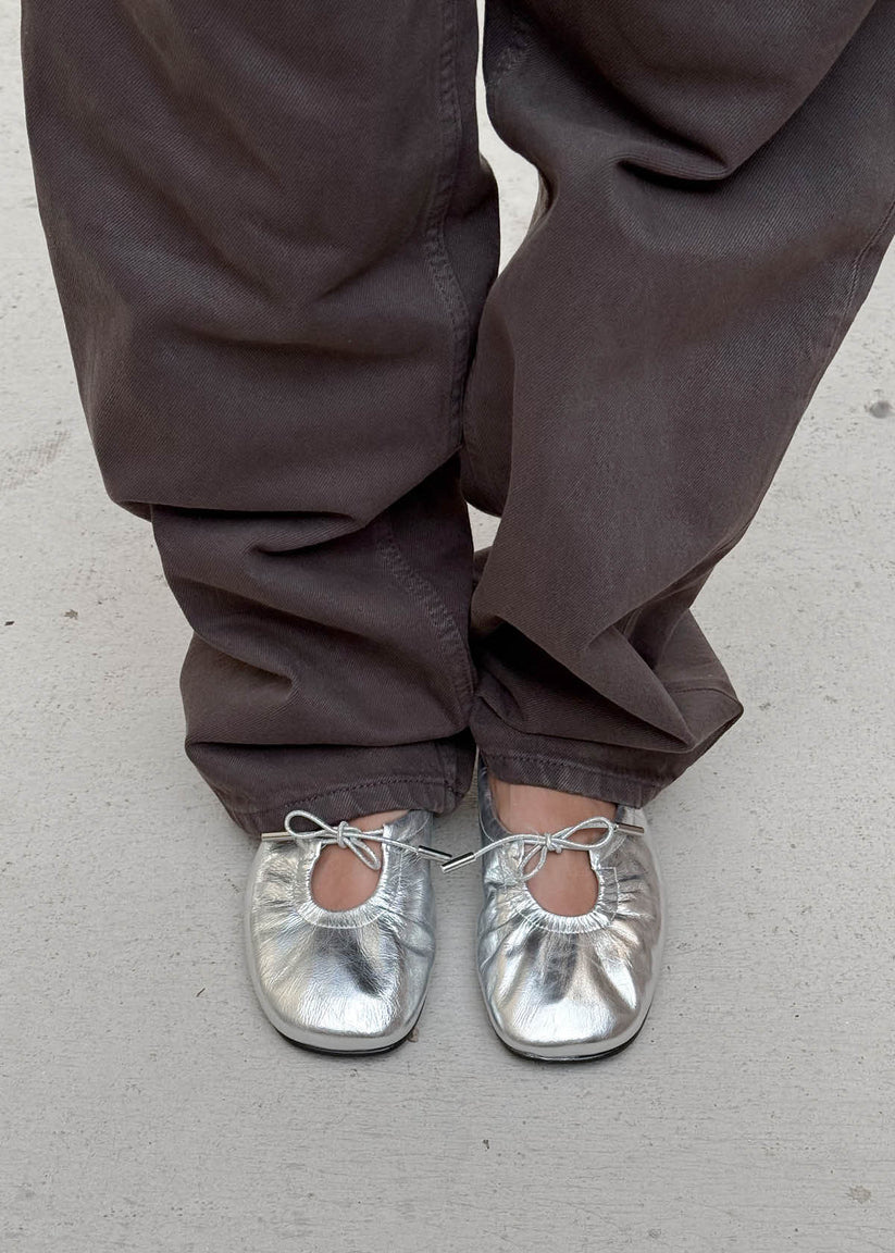 Alohas Rosalind Shimmer silver leather ballet flats