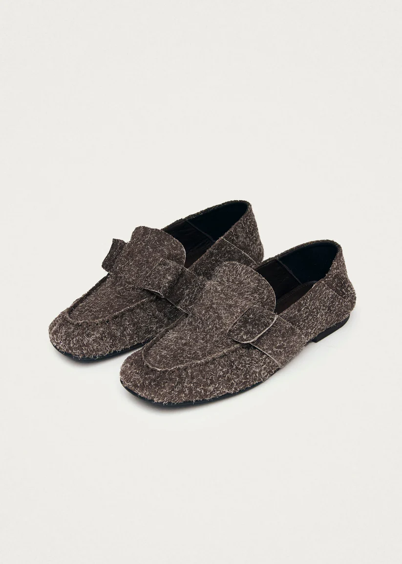 Alohas Aeryn Suede fuzzy brown leather loafers