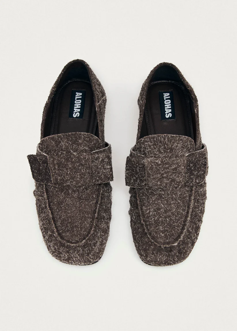 Alohas Aeryn Suede fuzzy brown leather loafers