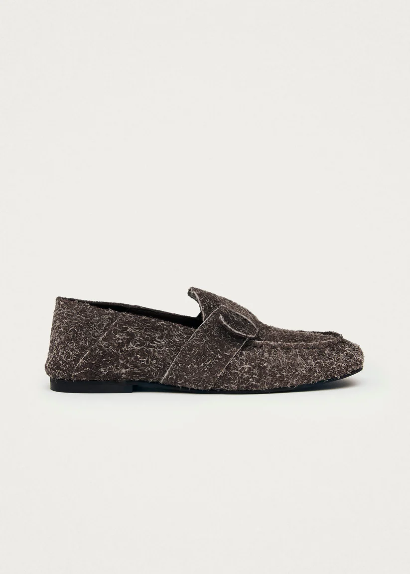 Alohas Aeryn Suede fuzzy brown leather loafers