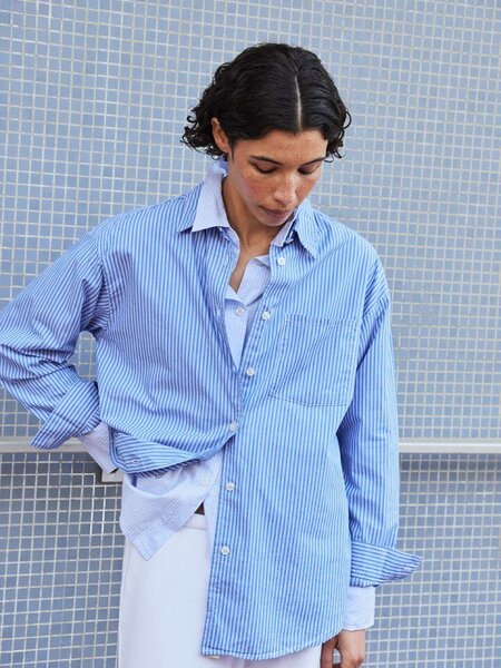 American Vintage ZAT06A shirt Rayures aqua