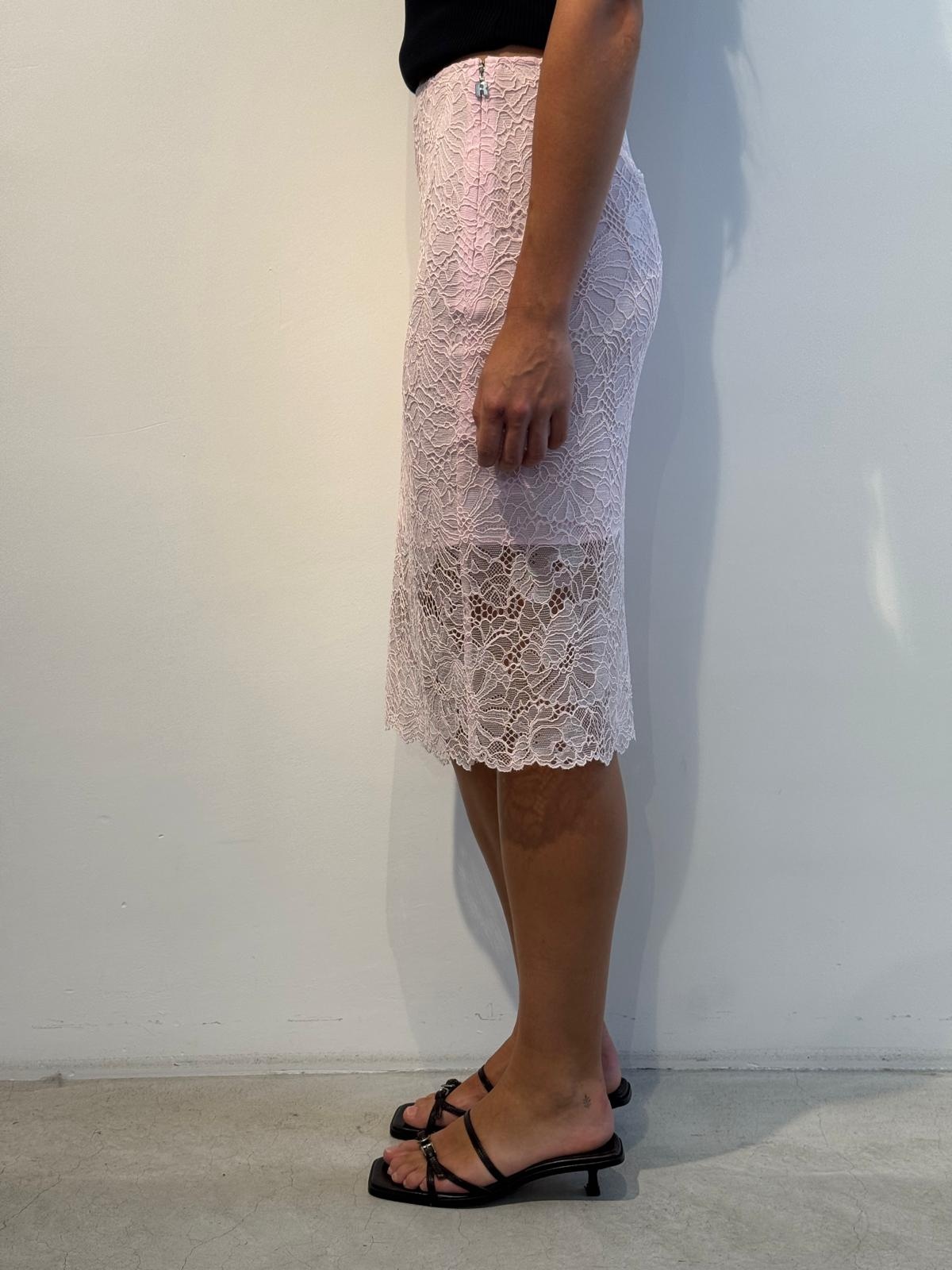 ROTATE Lace midi pencil skirt Barely pink