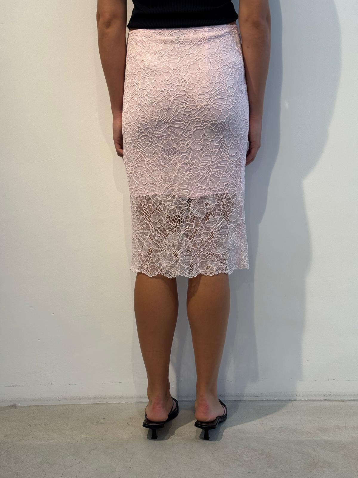 ROTATE Lace midi pencil skirt Barely pink