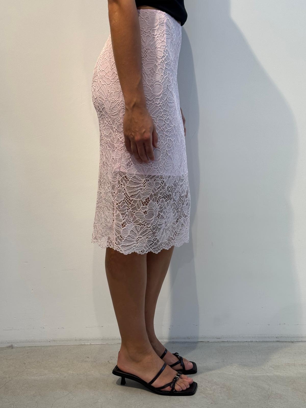 ROTATE Lace midi pencil skirt Barely pink