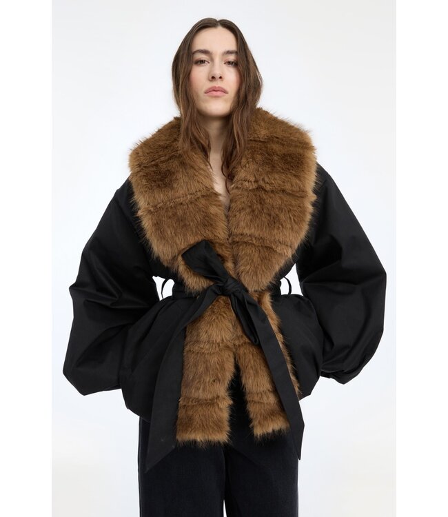 ROTATE Faux fur collar jacket Black
