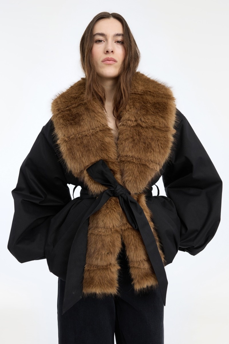 ROTATE Faux fur collar jacket Black