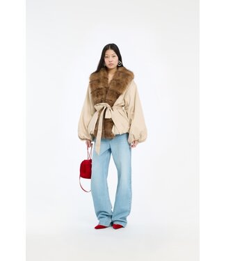 ROTATE Faux fur collar jacket Cement