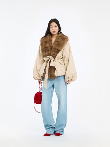 ROTATE Faux fur collar jacket Cement
