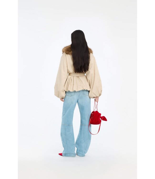 ROTATE Faux fur collar jacket Cement
