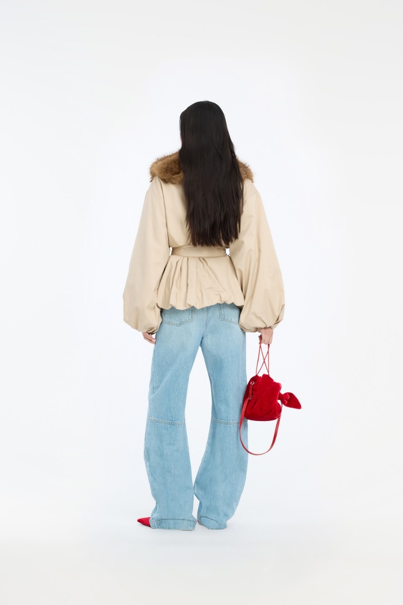 ROTATE Faux fur collar jacket Cement