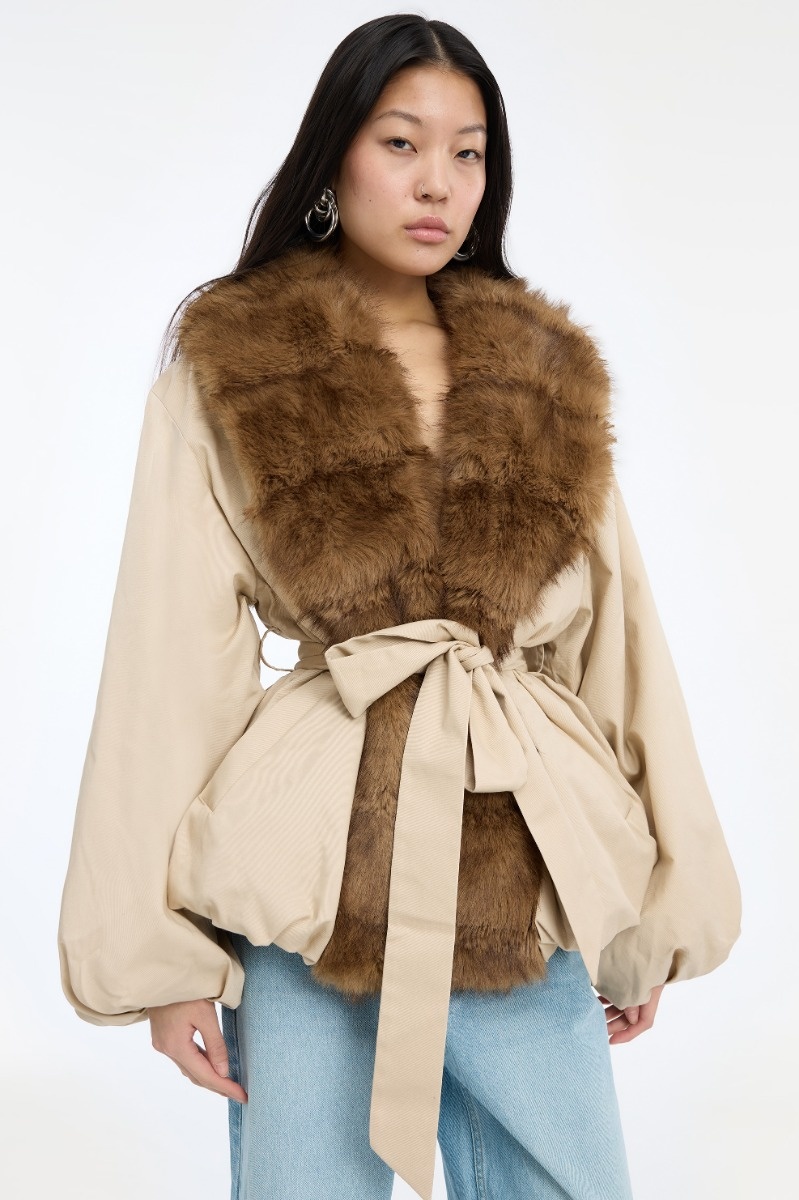ROTATE Faux fur collar jacket Cement
