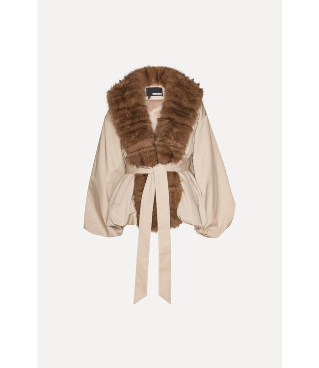 ROTATE Faux fur collar jacket Cement