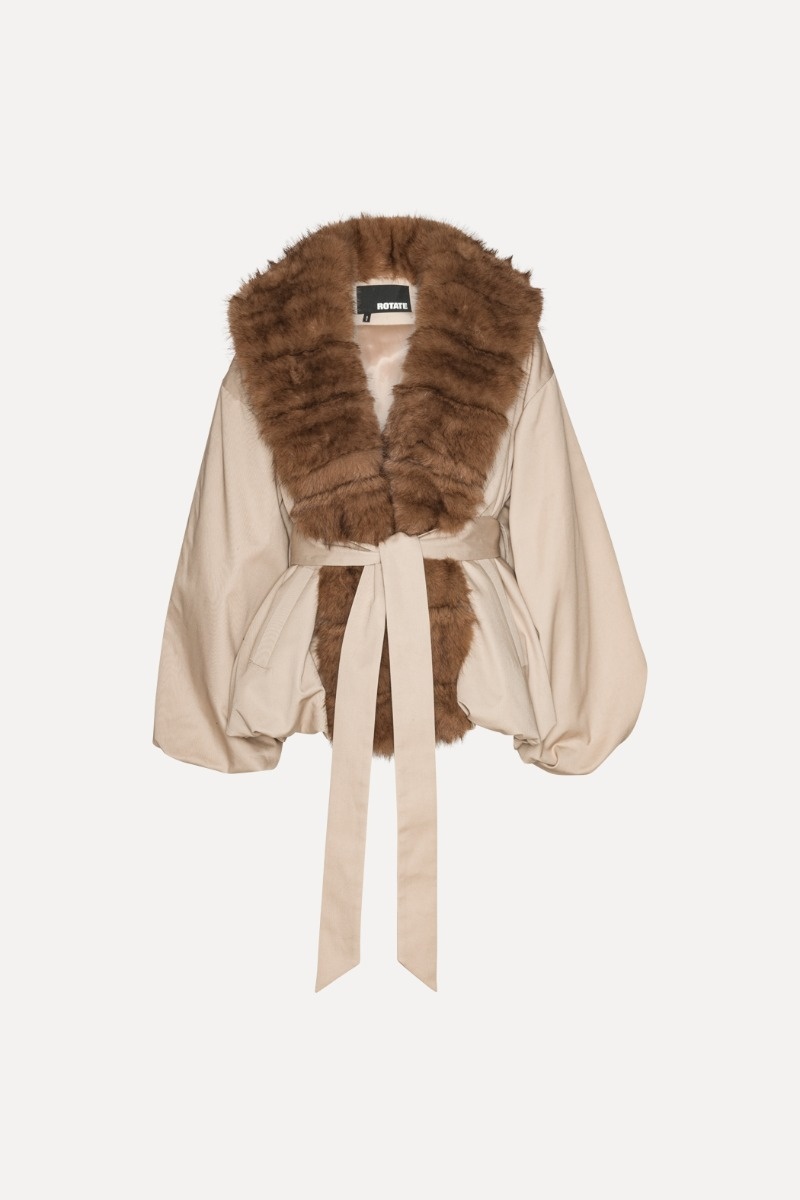 ROTATE Faux fur collar jacket Cement