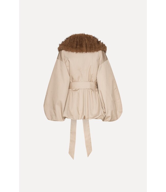 ROTATE Faux fur collar jacket Cement