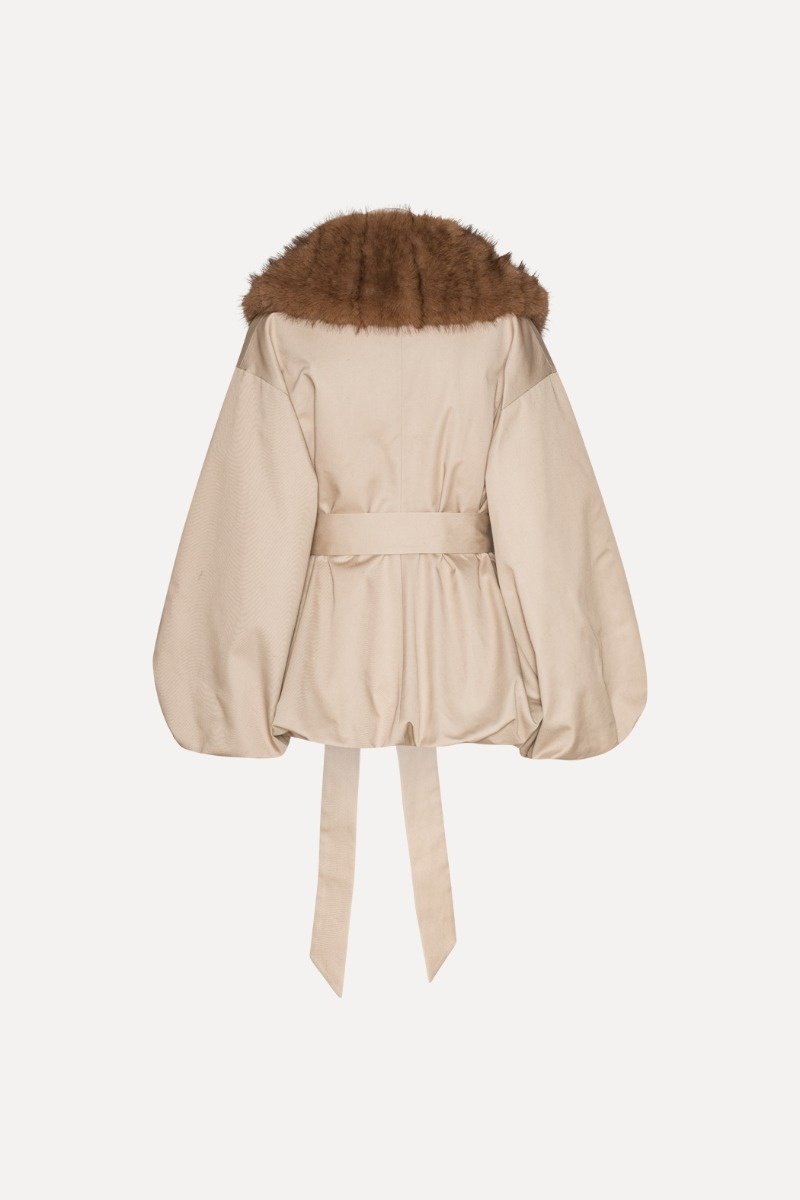 ROTATE Faux fur collar jacket Cement