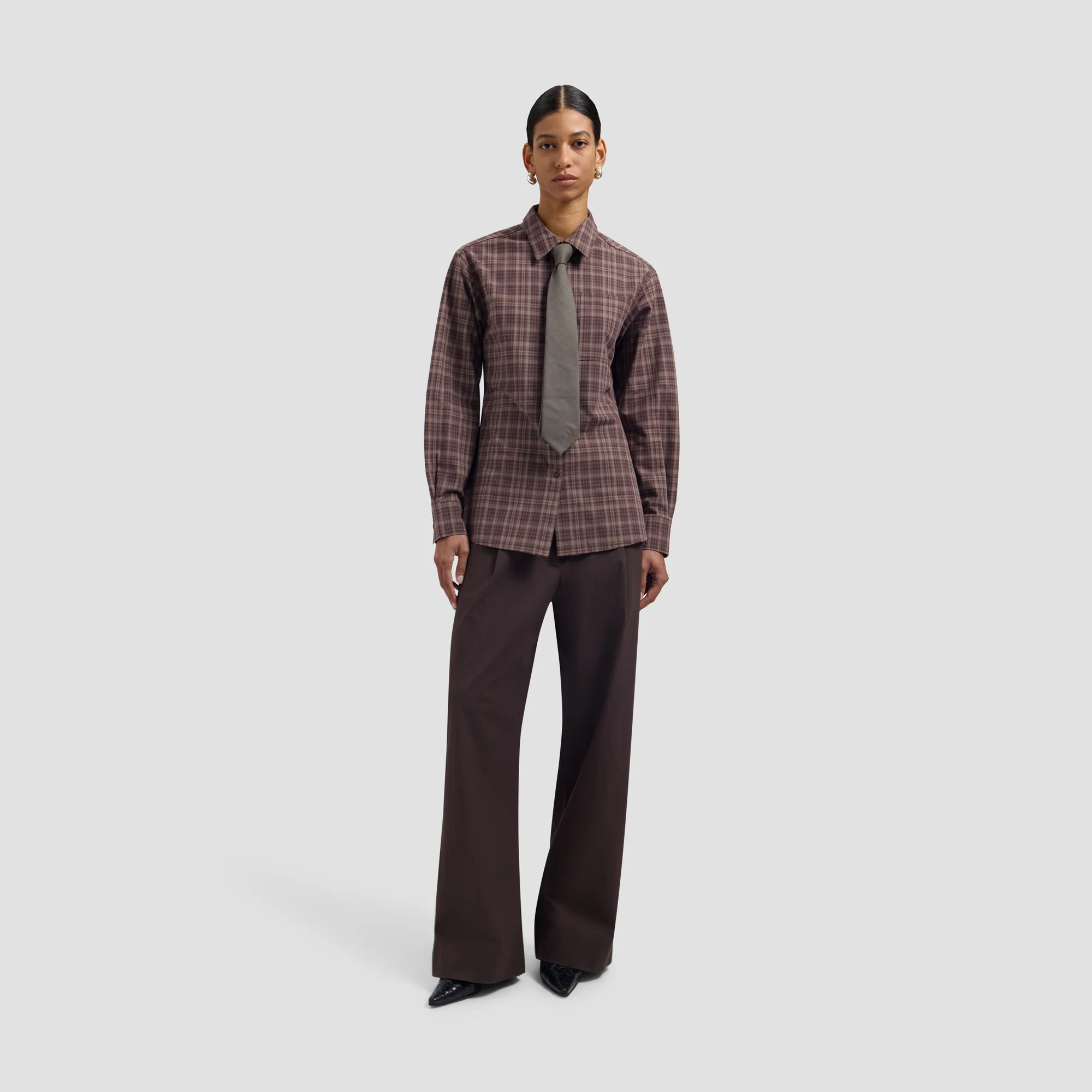 OLAF Checked fitted shirt Chocolate plum