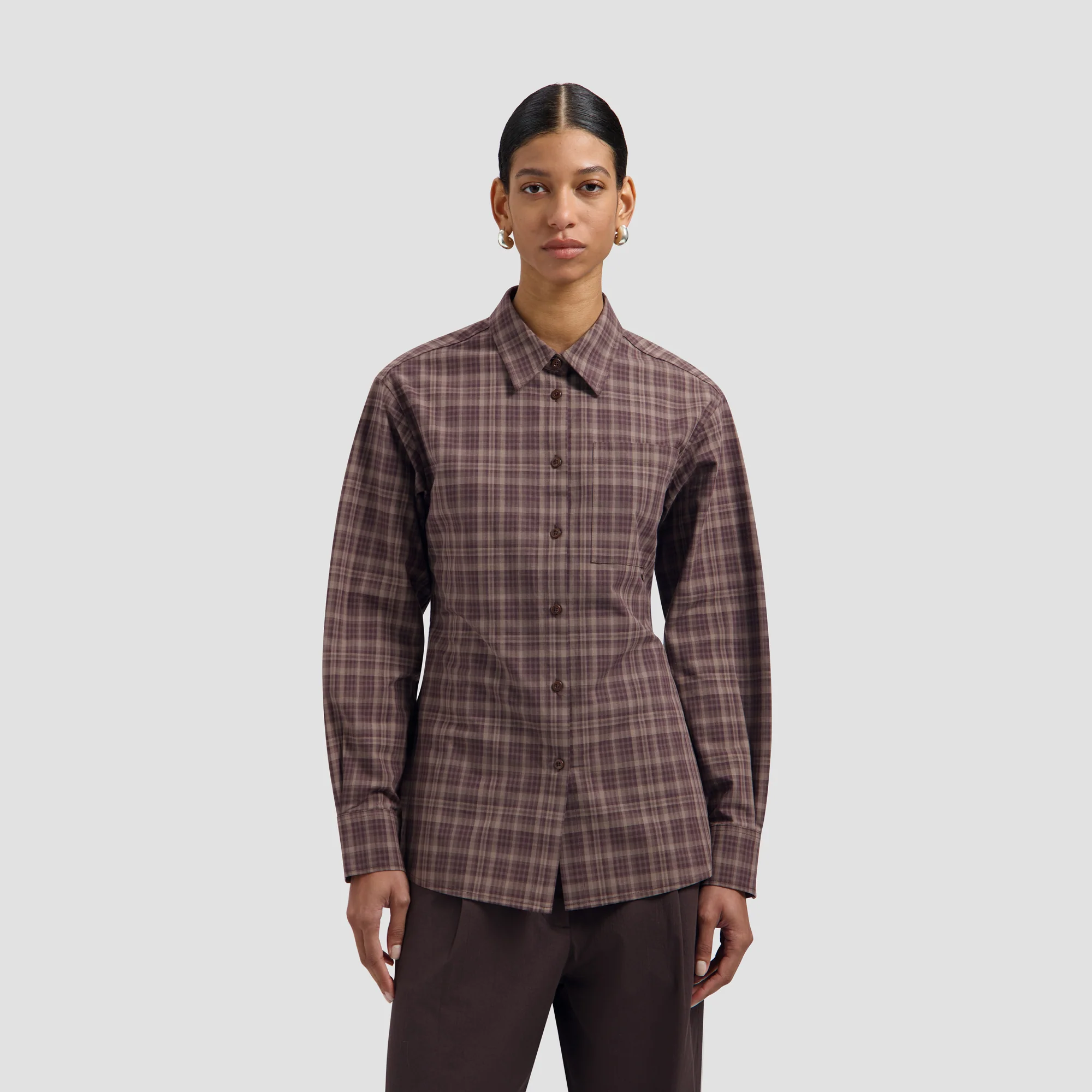 OLAF Checked fitted shirt Chocolate plum