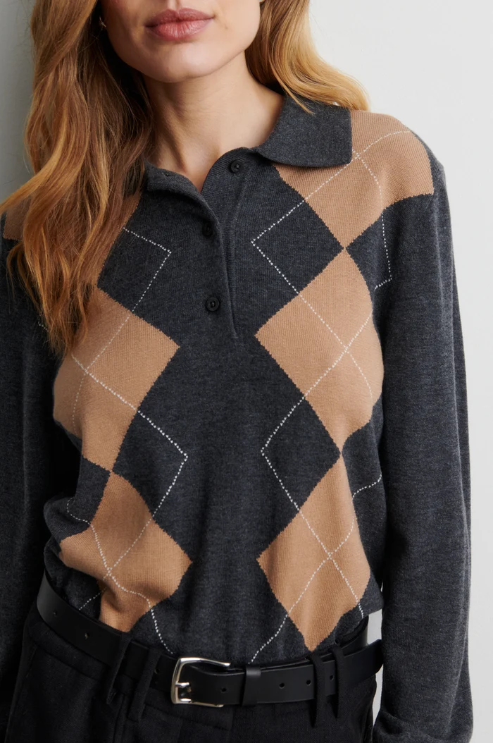Second Female Shailene knit polo Dark grey melange