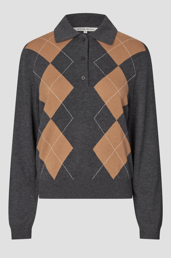 Second Female Shailene knit polo Dark grey melange