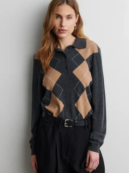 Second Female Shailene knit polo Dark grey melange